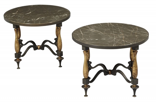 Pair of Art Deco Marble Top Parcel Gilt Iron Low Tables
