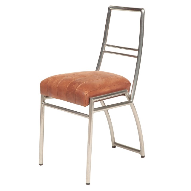 Eileen Gray Leather Upholstered Nickeled Tubular Metal and Bubunga Sabots Side Chair