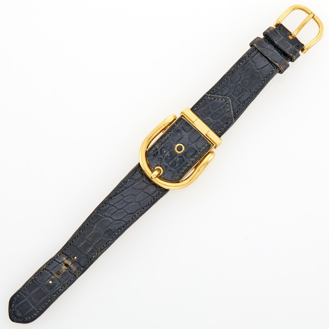 Hermès Paris Gold and Leather Buckle Wristwatch