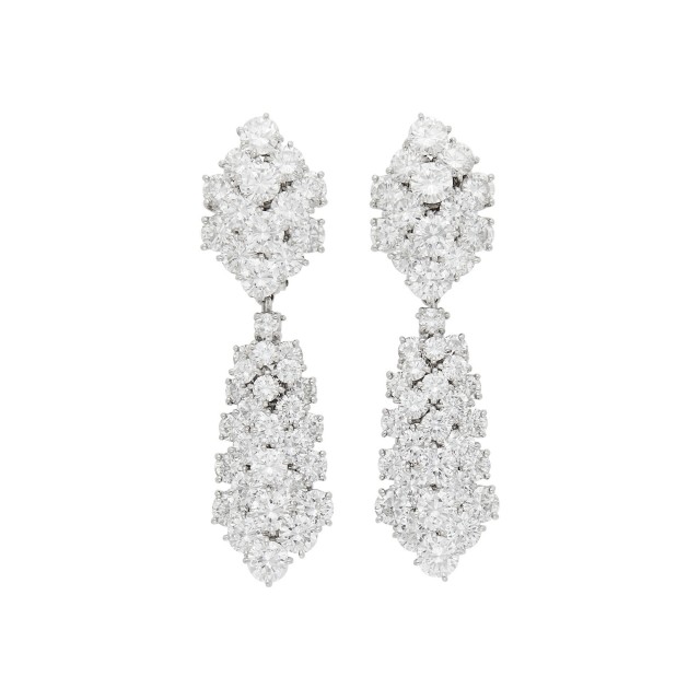 Van Cleef & Arpels Pair of Platinum and Diamond 'À Cheval' Pendant-Earclips