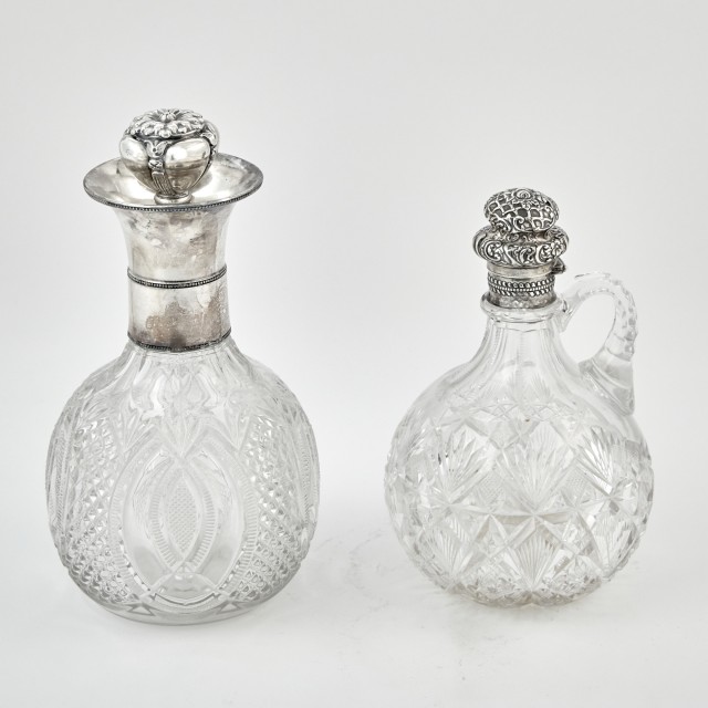 Gorham Sterling Silver Mounted Cut Glass Claret Jug and a Silver Plate Example