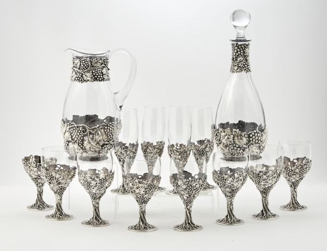 Gianmaria Buccellati Sterling Silver and Glass Bar Set