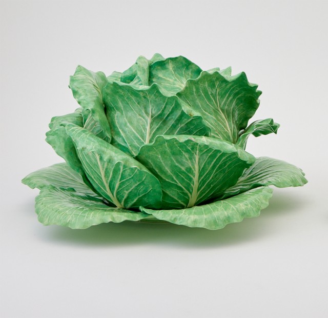 Dodie Thayer Glazed Ceramic Lettuce Ware Covered Tureen and Stand