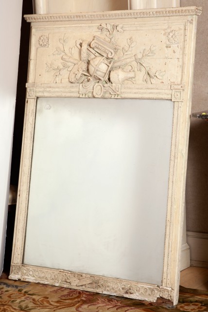 Continental Neoclassical White Painted Trumeau Mirror
