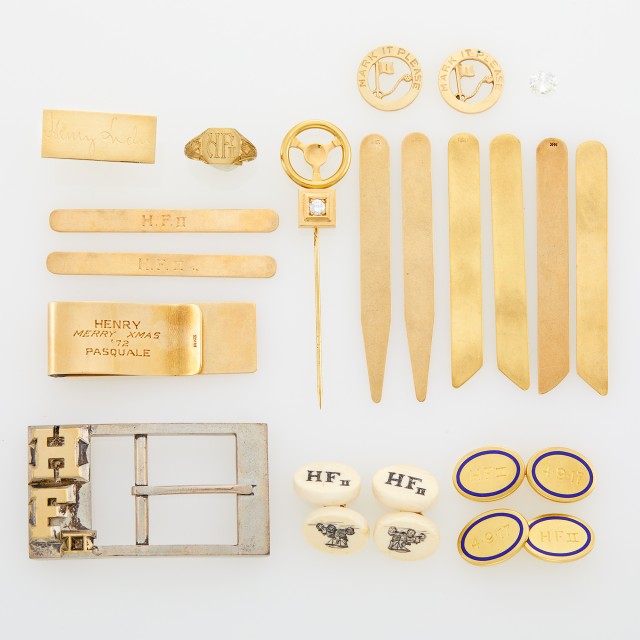 Group of Gentleman's Gold, Low Karat Gold, Diamond, Bone 'Model T' Scrimshaw and Silver Jewelry, Accessories and Unmounted Diamond