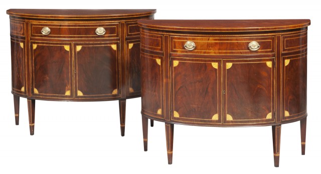 Pair of George III Style Inlaid Mahogany Side Cabinets