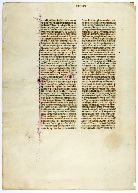 [MANUSCRIPT]  Leaf on vellum extracted from a large-format 13th century Bible in Latin.