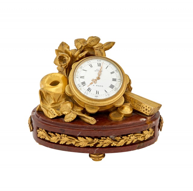 Louis XVI Style Gilt-Bronze and Rouge Marble Desk Clock