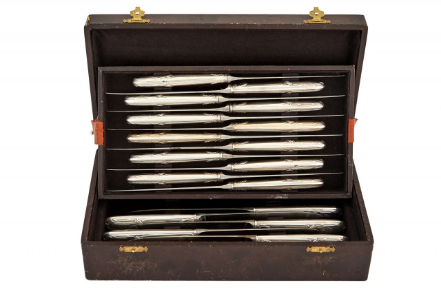 Cased Set of Eighteen French Sterling Silver Dinner Knives