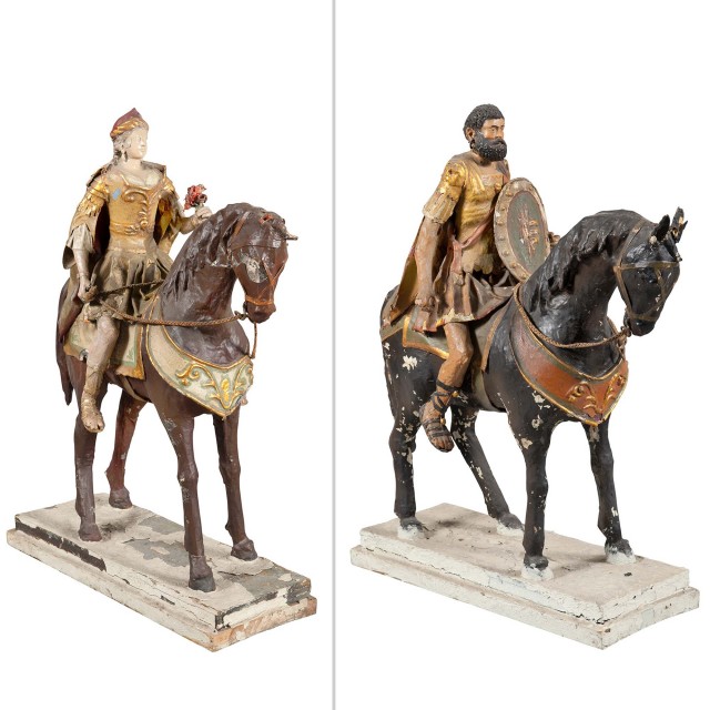 Pair of Continental Papier-Mâché Figures on Horseback