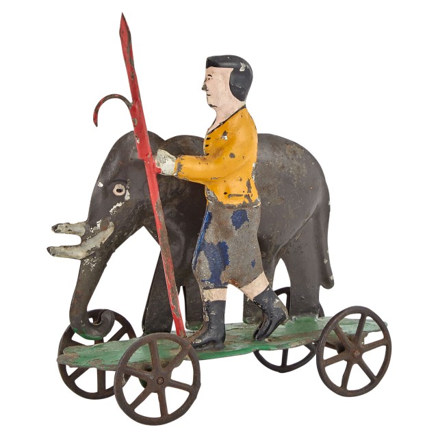 Elephant and Handler with Bullhook Tin Toy