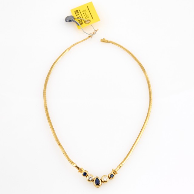 Diamond and Stone Necklace, 2 diamonds about 0.45 ct., 14K 9 dwt. all, damaged