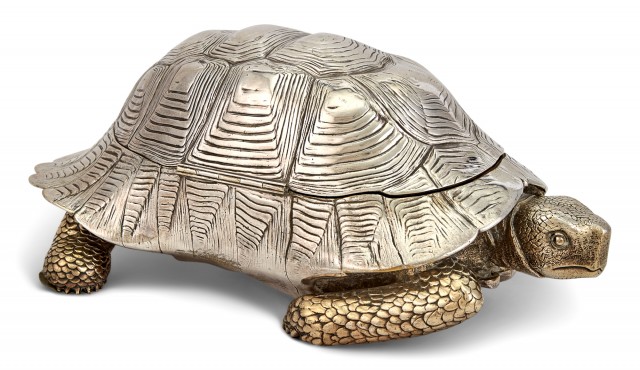 Partial Gilt Silver Plated Turtle-Form Inkstand