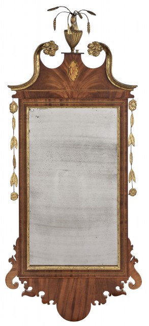 Federal Inlaid Mahogany and Parcel-Gilt Pier Mirror