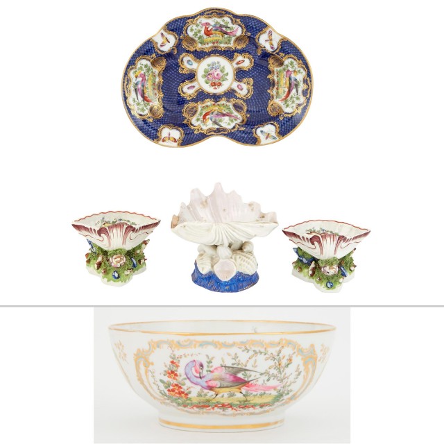 Worcester Style Blue Scale Ground Reniform Porcelain Dish