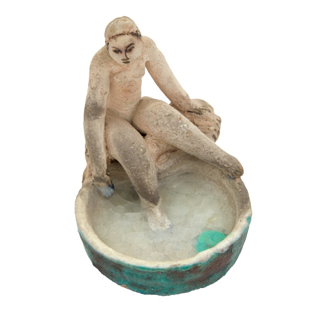 Max Laeuger (Läuger) Painted and Glazed Earthenware Figure of a Nude Bather