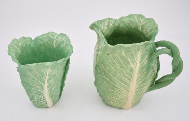 Dodie Thayer Glazed Pottery Cabbage-Form Pitcher and Vase