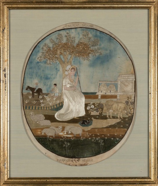 Silk and Watercolor Picture of a Rural Scene