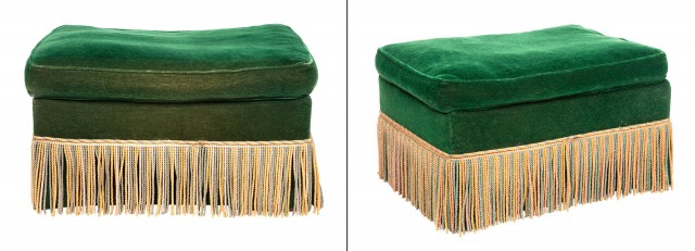Pair of Green Velvet-Upholstered Ottomans