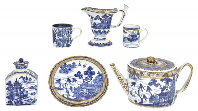 A Group of Chinese Export Blue and White Porcelain Articles