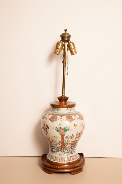 Chinese Famille Rose Porcelain Vase as Lamp