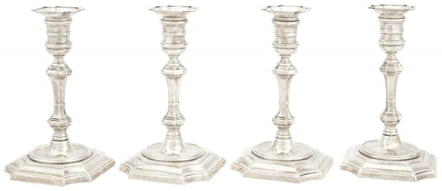 Set of Four American George II Style Sterling Silver Candlesticks