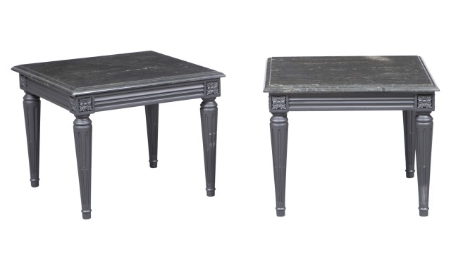 Pair of Louis XVI Style Marble Top Black Painted Low Tables