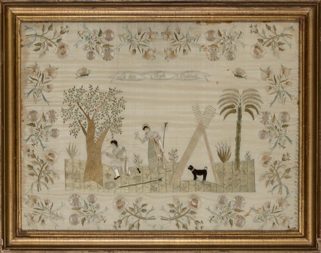 Continental Silk-on-Silk Needlework Picture