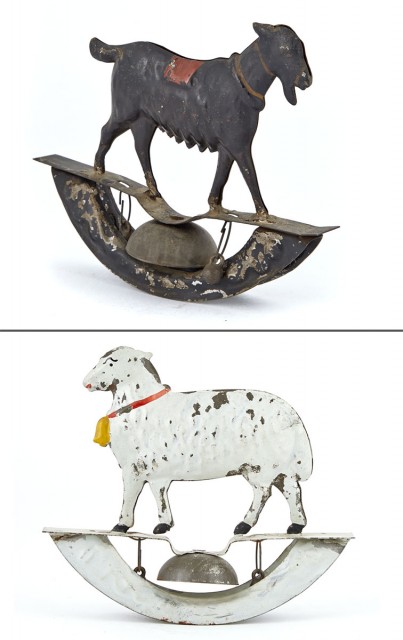 Two Tin Goats with Bells on Rockers