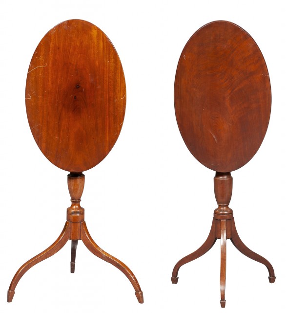 Federal Inlaid Mahogany Tripod Stand and a Similar Mahogany Tripod Stand