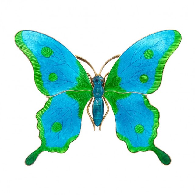 Antique Silver Gilt and Enamel Butterfly Brooch, Child and Child