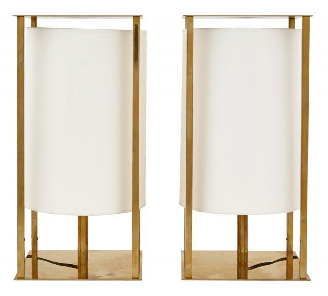 Pair of Christian Liaigre Lacquered Brass Finish Metal Lanterne