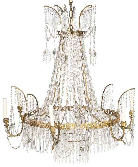 Baltic Neoclassical Style Gilt Bronze and Cut Glass Six-Light Chandelier