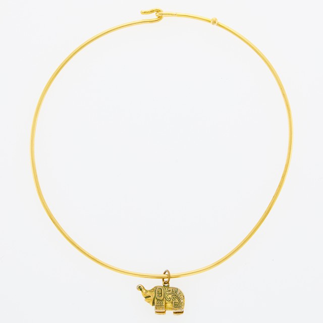 Cartier Gold Torque Necklace with Brass Elephant Pendant