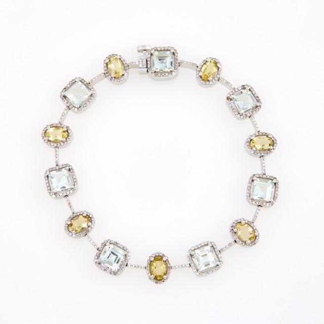 Diamond and Stone Flexible Bracelet, 424 diamonds about 1.25 cts., 14K 11 dwt. all