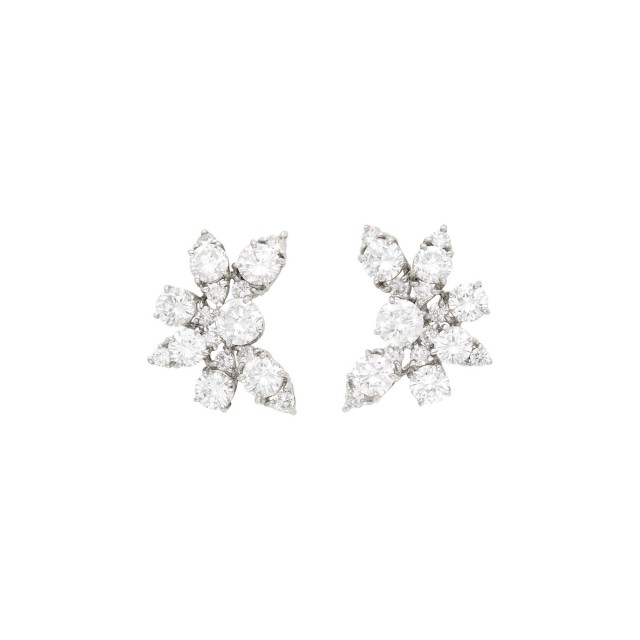 Pair of Platinum and Diamond Cluster Earrings