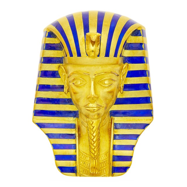 Gold and Blue Enamel Egyptian Pharoah Enhancer Clip