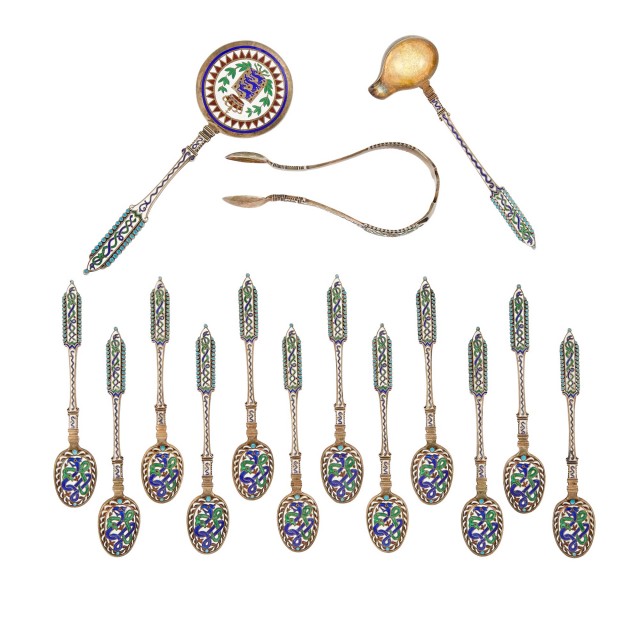Group of Norwegian Cloisonné and Champlevé Enamel Flatware