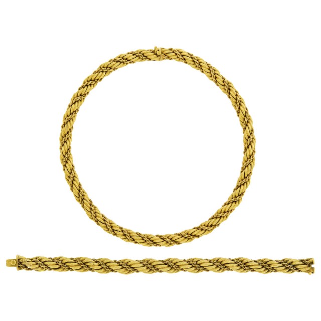 Tiffany and Co. Rope-Twist Gold Necklace and Bracelet