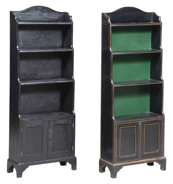 Two Chippendale Style Black Painted Bookcases