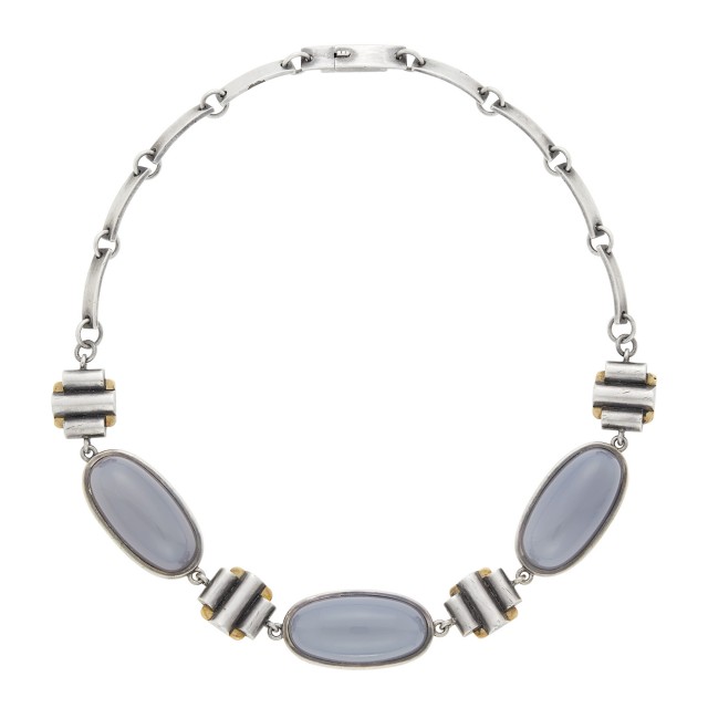 Jean Després Silver, Gold and Gray Chalcedony Necklace, France
