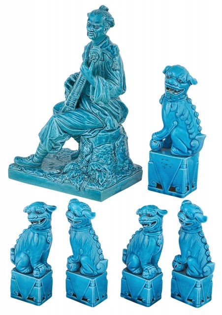 Group of Turquoise Glazed Ceramic Figures