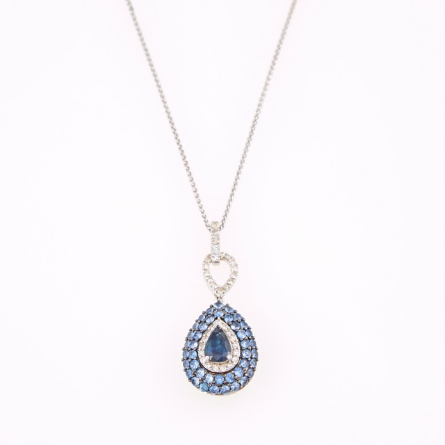Diamond and Stone Pendant, 35 diamonds and Gold Neck Chain, 18K 1 dwt. and 14K 2 dwt. all
