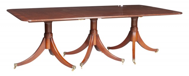 George III Style Mahogany Three-Pedestal Dining Table