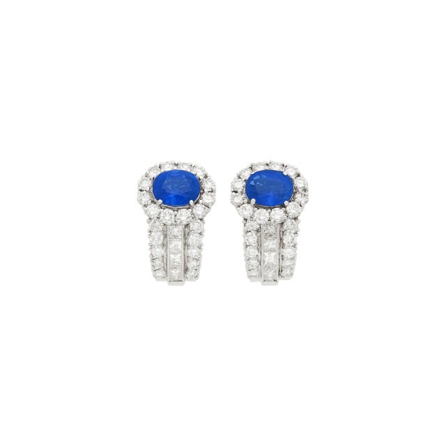 Pair of White Gold, Sapphire and Diamond Earrings