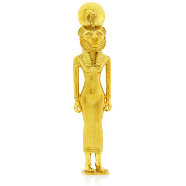 Oversized Gold Egyptian Goddess Sekhmet Pendant