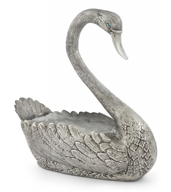 Pewter Swan-Form Centerpiece Jardiniere