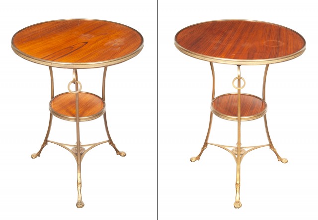 Pair of Louis XVI Style Gilt-Metal and Kingwood Gueridons