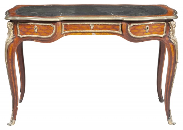 Louis XV Style Gilt-Metal Mounted Inlaid Kingwood Bureau Plat