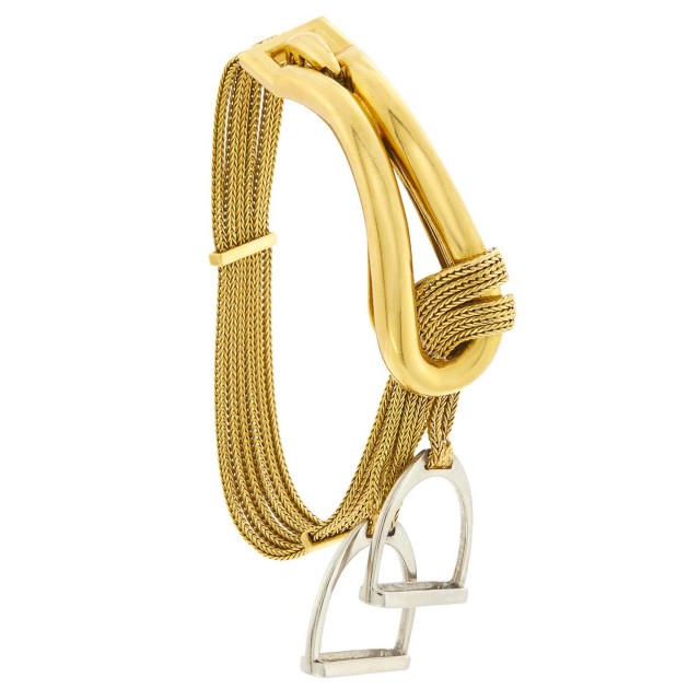 Hermès Paris Six Strand Two-Color Gold Stirrup Bracelet